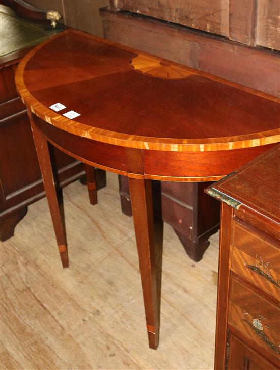 George III style satinwood banded D shaped side table(-)